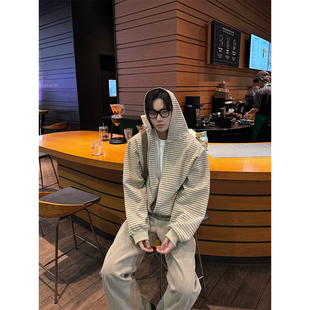 NECOYEP 美式拼色条纹连帽开衫卫衣男女春秋设计感宽松百搭帽衫