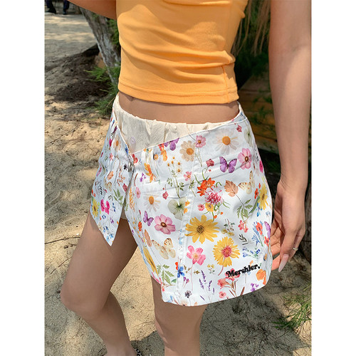 NECOYEP 美式复古辣妹彩色小碎花裙裤女夏季设计感一片式A字短裙