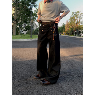 男女宽松休闲高级感阔腿拖地长裤 NECOYEP美式 双排扣垂感休闲西裤