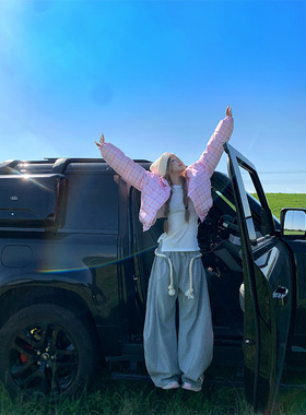 NECOYEP 2025早秋美式宽松粗绳直筒阔腿裤男女垂感宽松休闲卫裤