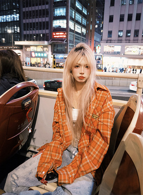 NECOYEP原创自制2025春季新款美式格纹长袖衬衫男女宽松休闲外套