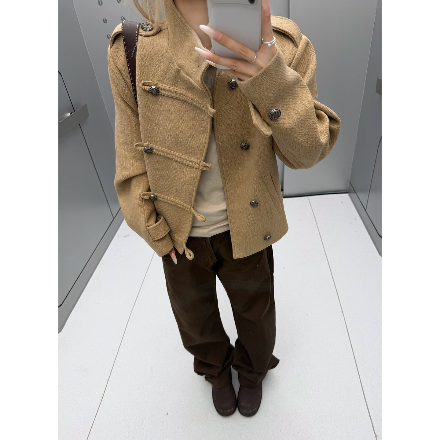 NECOYEP 美式拿破仑双排扣门襟夹克男女秋冬宫廷风肌理感立领外套