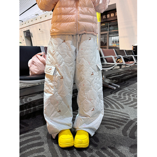 男女秋冬宽松百搭保暖直筒拖地长裤 拼色格子阔腿棉裤 美式 NECOYEP
