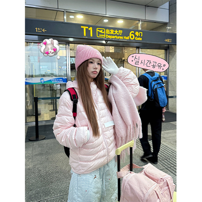 NECOYEP 美式排骨纹轻薄连帽保暖羽绒服男女冬季休闲百搭防寒外套