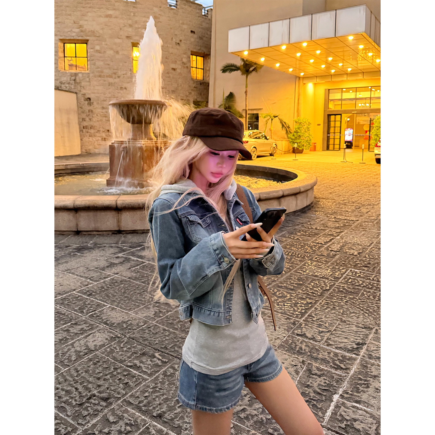 NECOYEP 美式假两件连帽水洗短款牛仔外套女秋季宽松百搭时髦夹克