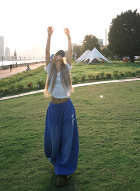 NECOYEP 美式复古渐变阔腿弯刀卫裤男女宽松休闲慵懒垂感拖地长裤