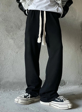 NECOYEP休闲遛弯神裤直筒百搭显瘦阔腿运动裤宽松编织腰带拖地裤