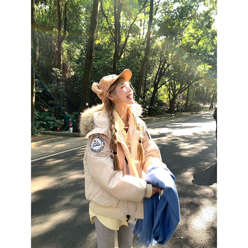 NECOYEP 2025美式飞行夹克牛角扣毛领连帽棉服男女宽松休闲派克服