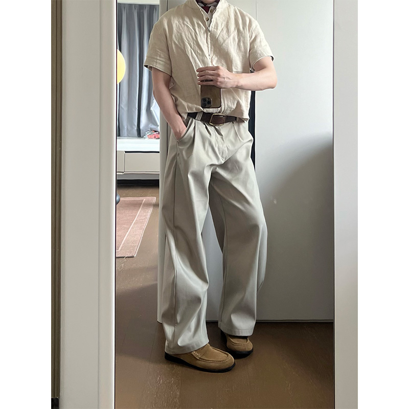 NECOYEP美式复古简约高级感弯刀西裤男女宽松百搭质感休闲长裤