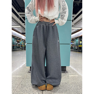 NECOYEP 慵懶風抽繩闊腿衛褲 男女寬松休閑垂感百搭拖地長褲 美式