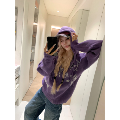 NECOYEP 美式星星趣味提花连帽开衫毛衣男女秋冬宽松针织休闲外套