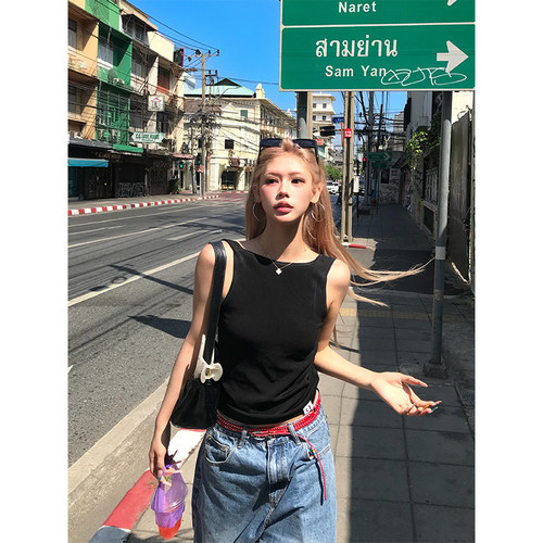 NECOYEP 美式针织露背工字背心女夏季辣妹修身显瘦无袖打底上衣
