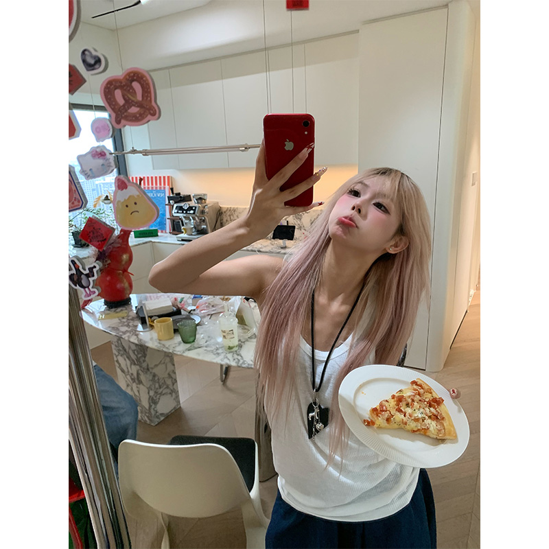 NECOYEP 美式复古慵懒无袖背心T恤男女夏季宽松休闲运动打底上衣