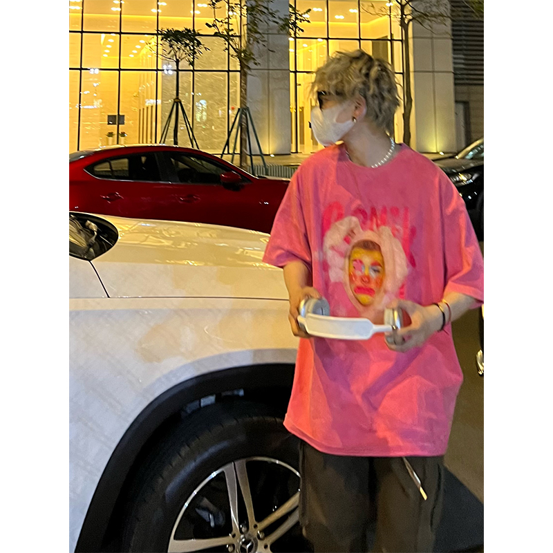 美式设计感小丑图案印花短袖