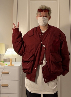 NECOYEP2025美式复古不规则飞行员棒球服外套男休闲工装棉衣夹克