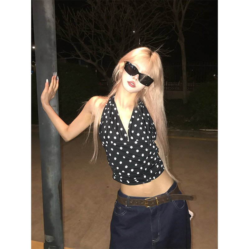 NECOYEP美式复古波点吊带挂脖背心女夏季修身显瘦辣妹外穿短上衣,女装/女士精品,背心吊带,淘宝优惠券,粉丝福利购,淘宝优惠卷