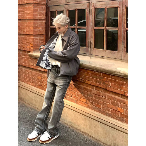 NECOYEP 2025美式复古水洗高街微喇牛仔裤男女直筒休闲百搭长裤子