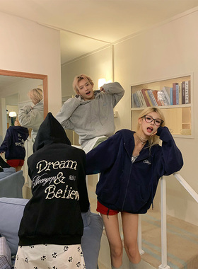 NECOYEP 2025原创春秋美式字母钉珠连帽卫衣男女情侣宽松休闲外套