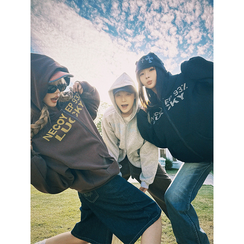 NECOYEP原创自制美式字母连帽卫衣男女春秋简约休闲宽松帽衫