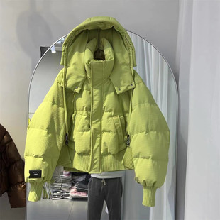 2023冬新羽绒服女超短款 口袋下摆白鸭绒外套 连帽加厚宽纹袖
