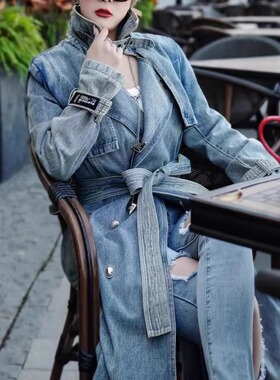 牛仔风衣女秋冬2025年新款高贵高级感名媛气质时尚中长款大衣外套