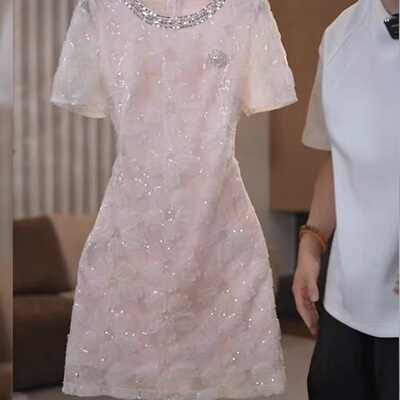 小香风名媛气质短袖连衣裙女2025夏季新款收腰显瘦短裙高级感女装