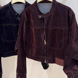 高级感绒面牛仔外套女秋2024新款宽松安哥拉红小个子短款夹克上衣