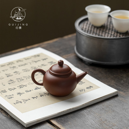 潮州朱泥手拉壶紫砂壶茶壶泡茶壶冲灌手工复古单壶潮汕茶具复古