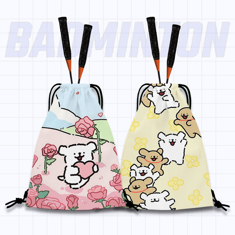 线条狗印花羽毛球包网球拍束口收纳袋抽绳网球双肩包可爱男女同款