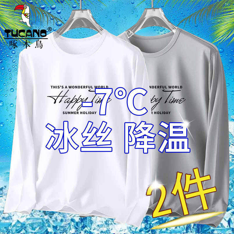 啄木鸟夏季吸汗网眼速干衣冰丝长袖t恤男士薄款运动休闲大码上衣