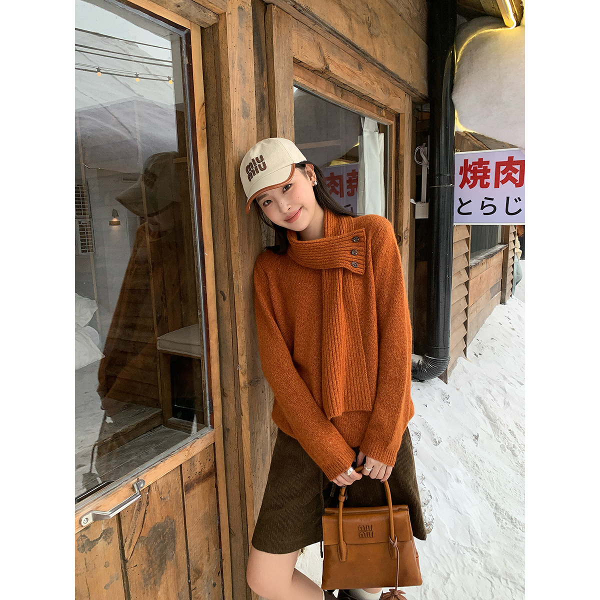 趋梦DT ETOLIE设计感围脖毛巾领宽松羊毛衫女冬季长袖软糯毛衣女