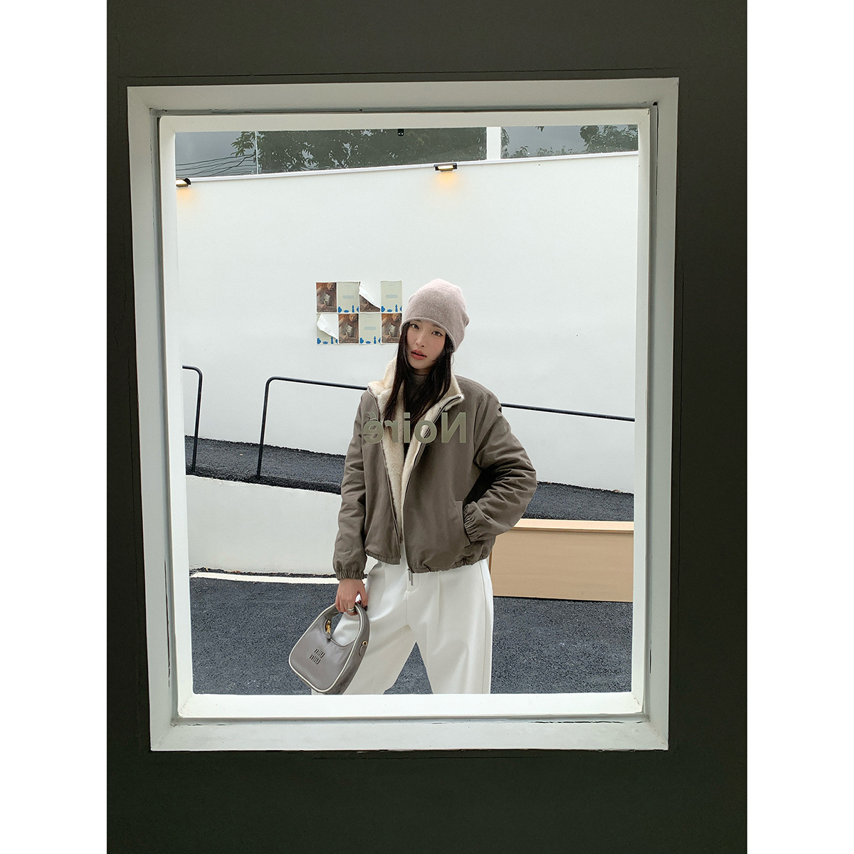 趋梦DT ETOLIE撞色毛立领夹克外套女高级感防风拉链百搭长袖夹克