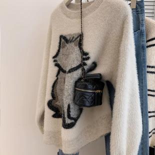 水貂绒套头毛衣女秋冬冬季加厚宽松慵懒风小个子外穿高级感超好看