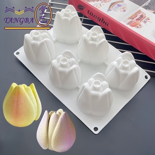 tangba堂巴 6连郁金香慕斯硅胶模具 郁金香花蕾西点蛋糕烘焙模具