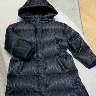 现货 170码 亲子 男女童中长款加厚字母时髦连帽鹅绒羽绒服