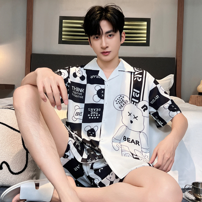 男生睡衣冰丝短袖短裤薄款夏季男士休闲宽松卡通青少年家居服套装