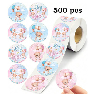 500贴卡通小熊性别揭示贴纸新生儿性别揭秘派对甜品礼物包装贴DIY