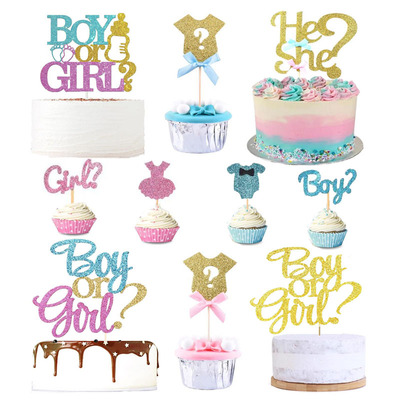 性别揭示纸杯蛋糕装饰插牌