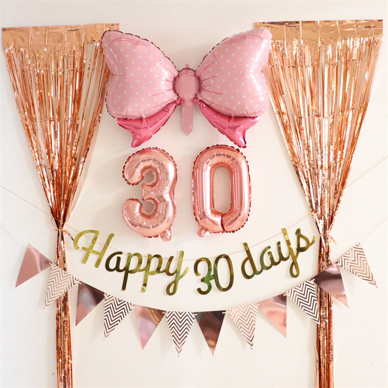 宝宝满月宴装饰气球网红男女孩30天生日纪念仪式场景布置背景拉旗