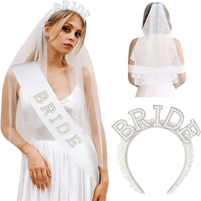 bridtobe珍珠发箍礼仪带头纱