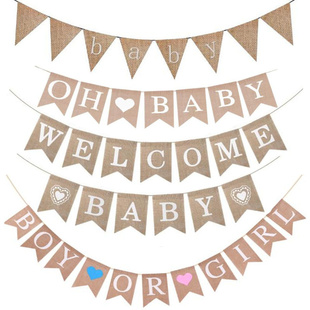welcome baba性别揭示迎婴派对装饰麻布拉旗欢迎宝贝布置横幅道具