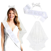 be新娘发箍Bridal 单身派对皇冠头纱肩带Bride shower拍照道具