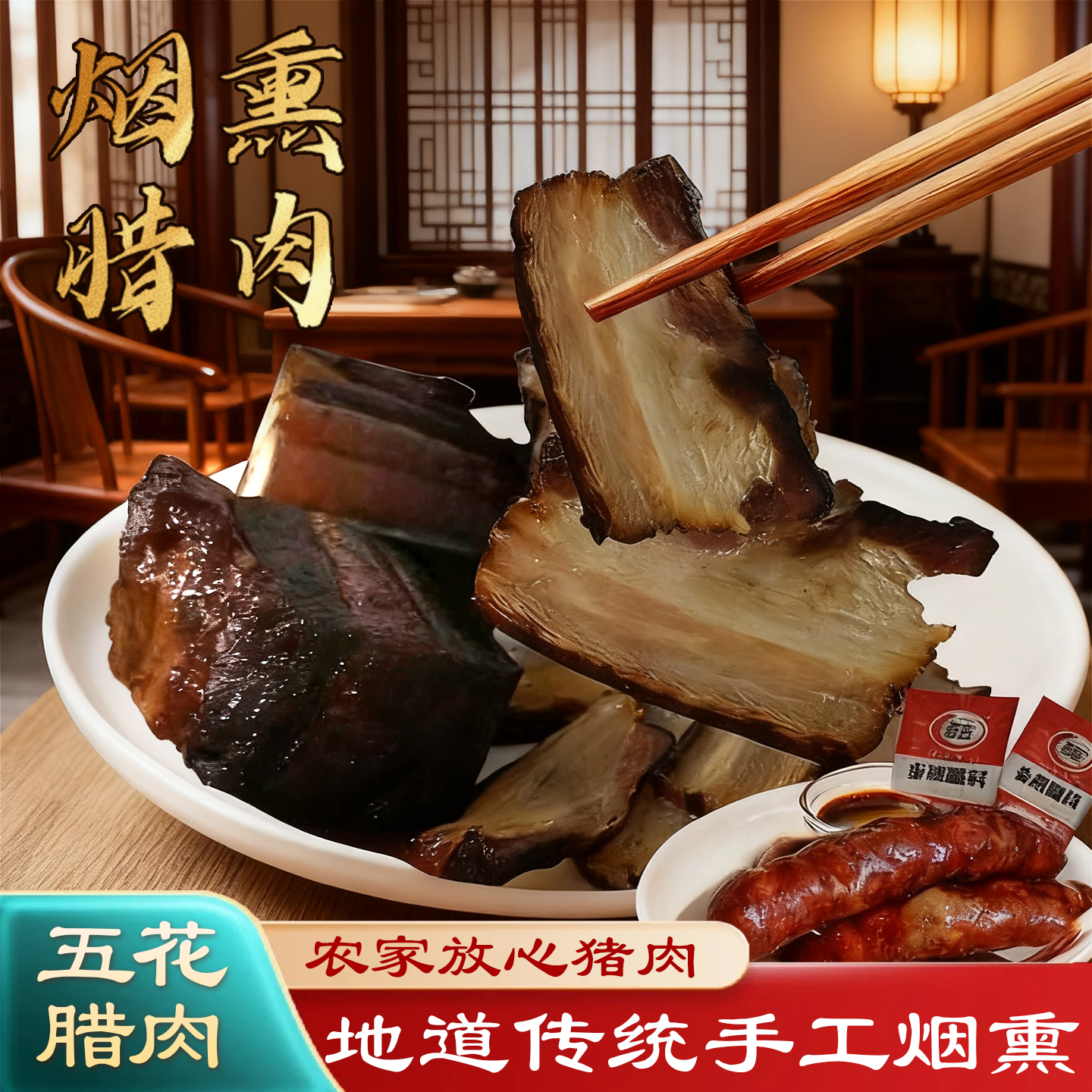 正宗四川特产烟熏腊肉手工农家五花腊肉年货麻辣香肠风干老腊肉