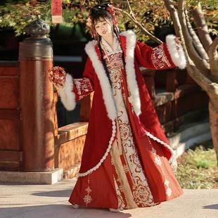 唐制齐胸吊带裙毛领斗篷日常保暖秋冬款 秀巅原创汉服女 凝花雪