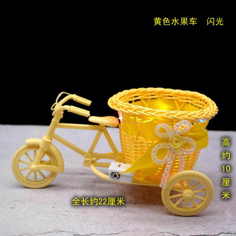 酒店餐盘七彩发光小三轮车菜品装饰盘饰喜宴冷菜编织果盘摆盘小车