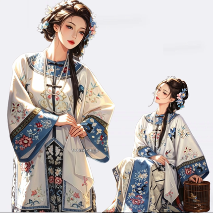 贵妃中式国风清汉对襟圆领汉服女刺绣宫廷古装马面裙万圣节演出服
