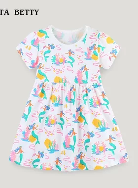 夏季新品童裙欧美风时尚幼童卡通印花公主裙女童棉质连衣裙