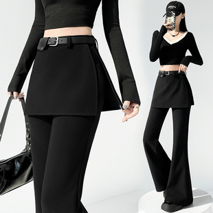 休闲西装 实拍假两件屁帘微喇叭裤 女2026春夏新款 高腰显瘦马蹄裤 裤