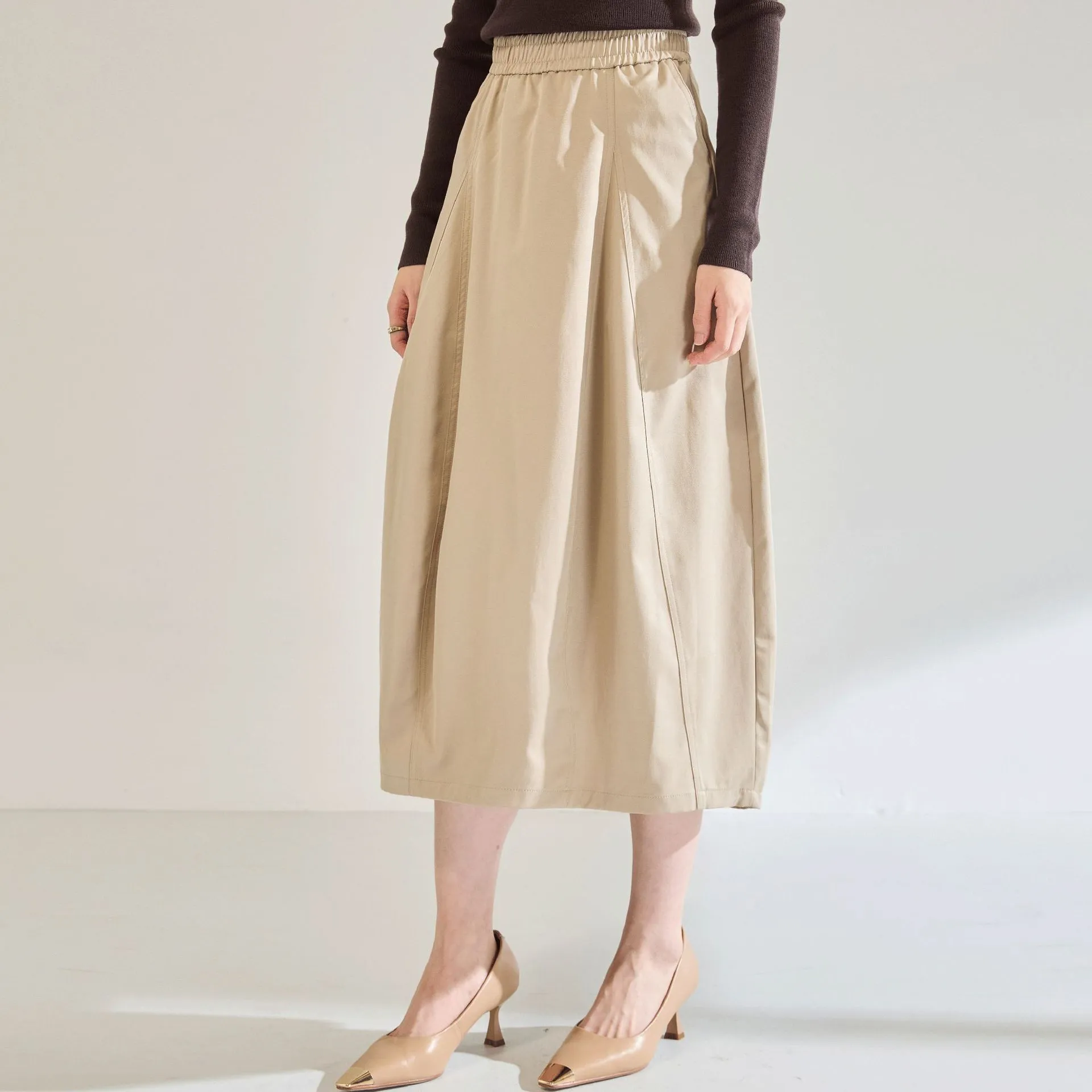 25秋新日系花苞设计感小众高级宽松显瘦中长泡泡裙半身裙女22644