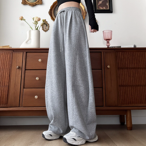 白灰色运动卫裤女2026新款夏薄款小个子大码休闲早秋弯刀阔腿裤子